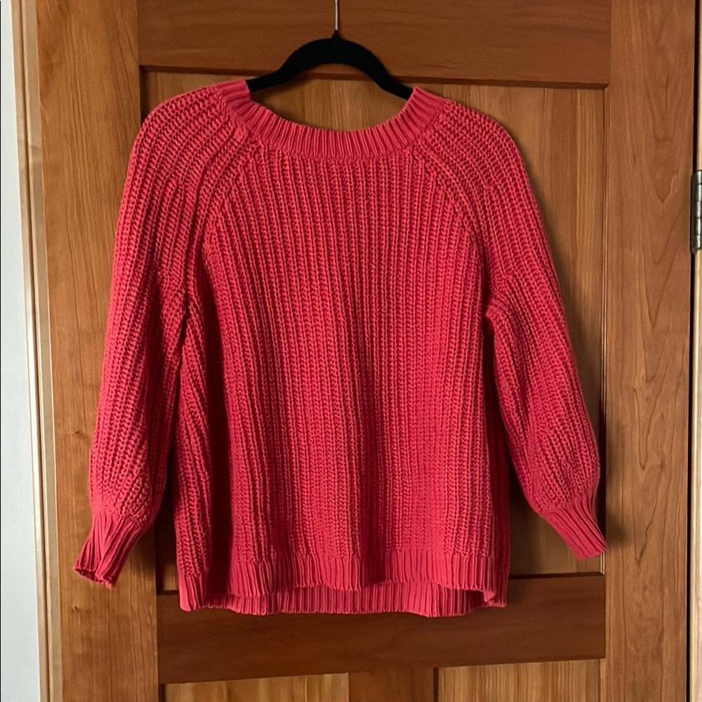 Aerie Pink Crew Neck Sweater with Ribbed Knit